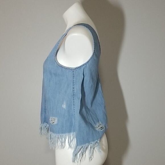 American Eagle Chambray Fringe Tank Top - Picture 3 of 6